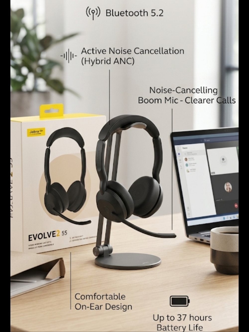 Jabra Evolve2 55 Black Wireless Headset